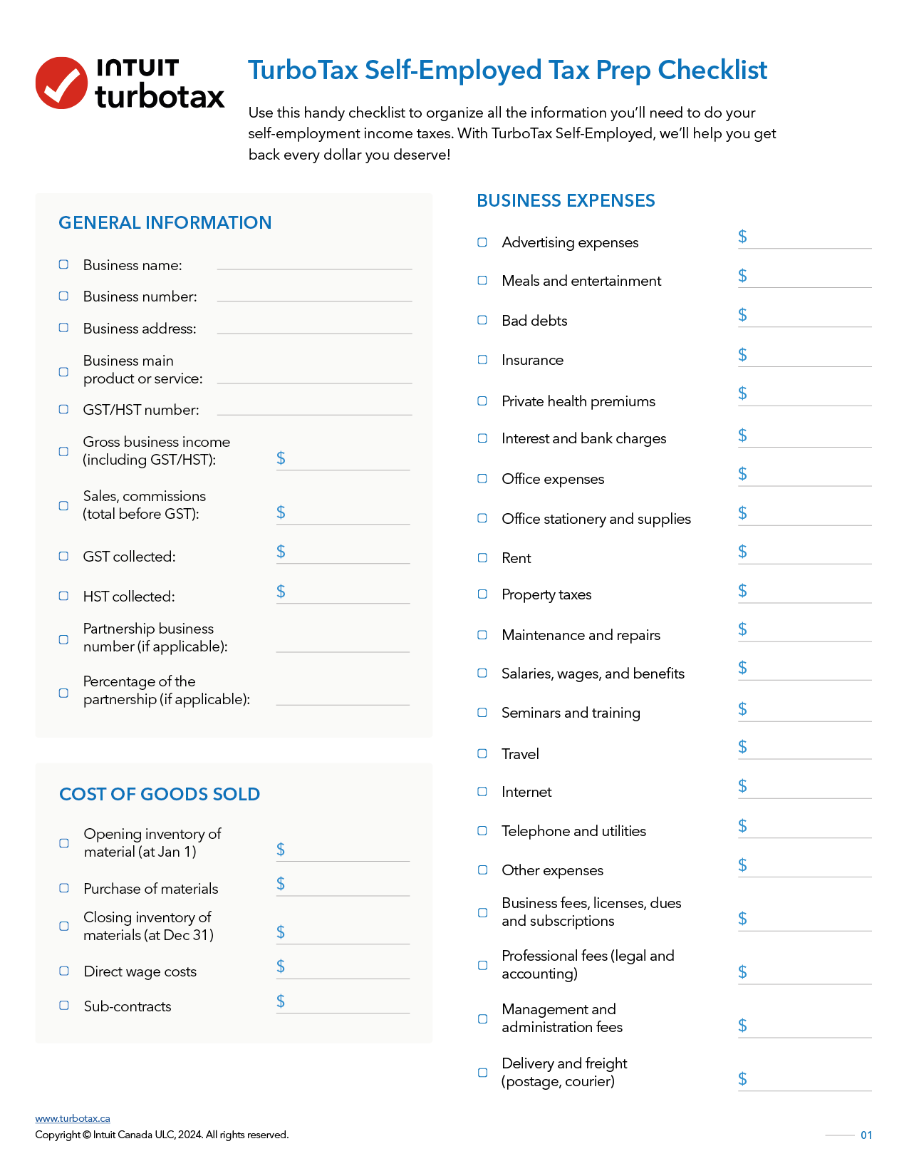 Small Business Expenses Printable Self Employed Tax Deductions Worksheet