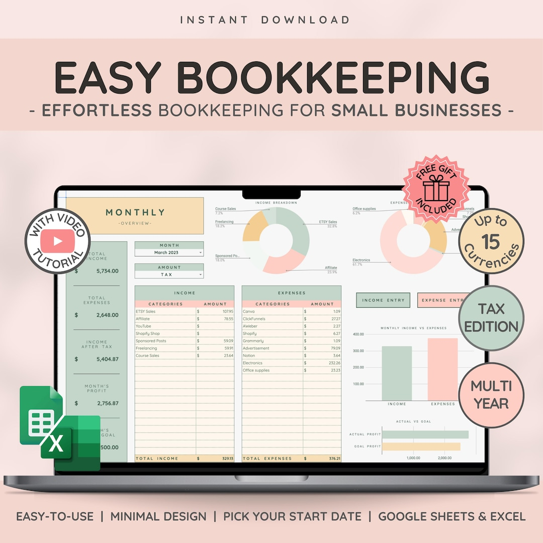 Small Business Bookkeeping Template Excel Bookkeeping Business Spreadsheet Tax Planner Sales Revenue Tracker Etsy