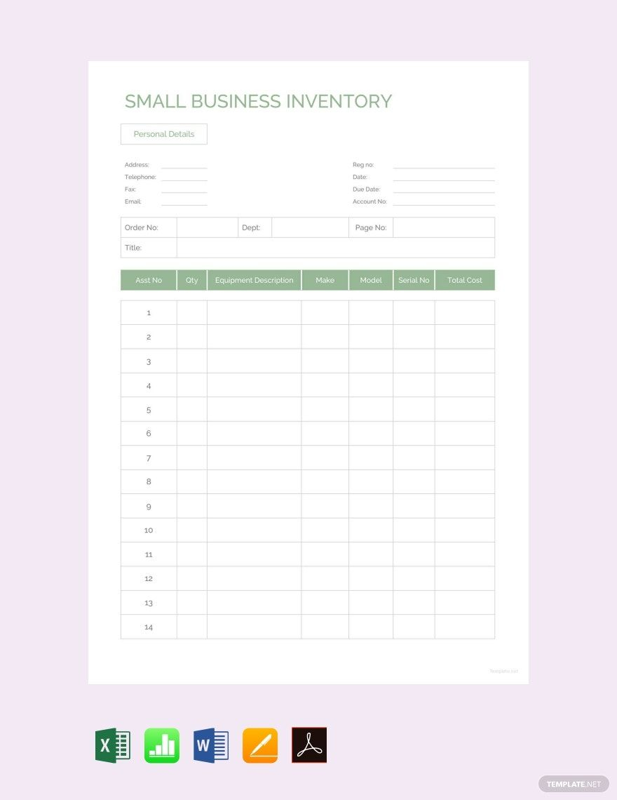 Printable Small Business Inventory Sheet