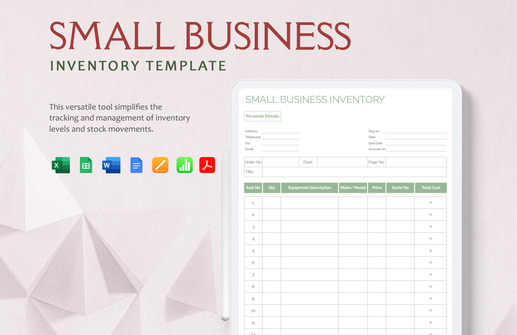Printable Small Business Inventory Spreadsheet Template