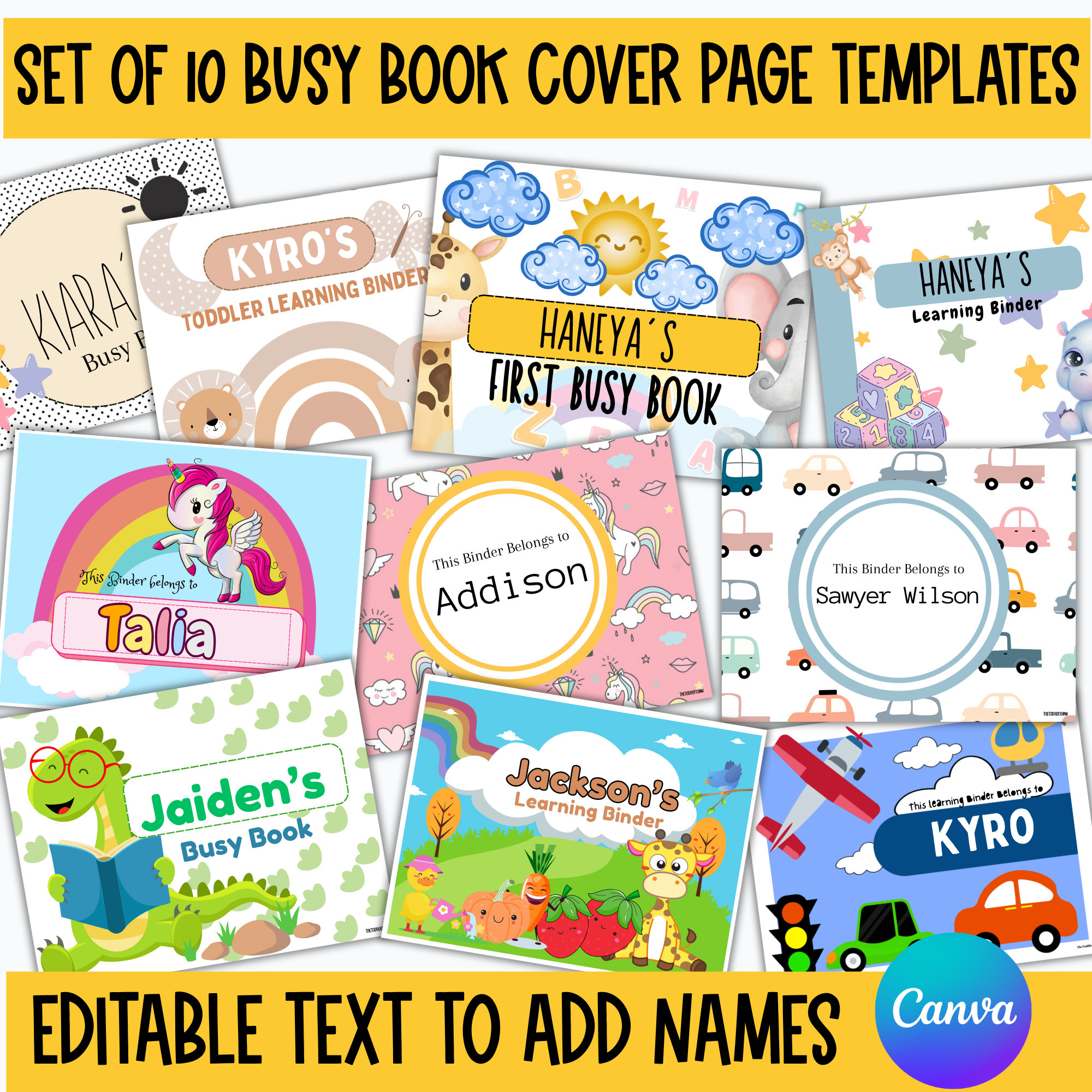 Toddler Busy Book Cover Pages Editable Template Binder Covers Editable Personalized Binder Covers Preschool Busy Book Learning Binder Etsy